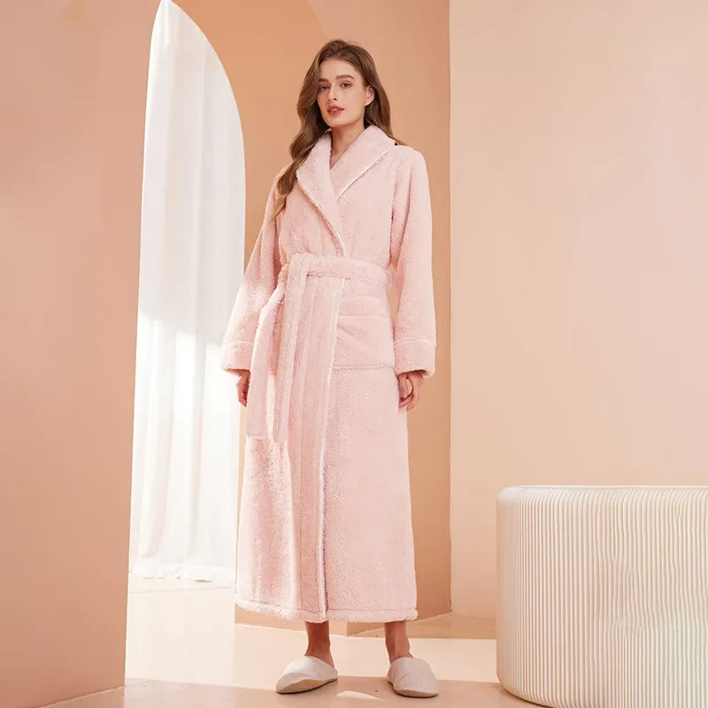 Women’s Flannel Bathrobe Soft Long Sleeve Belted Robe 6