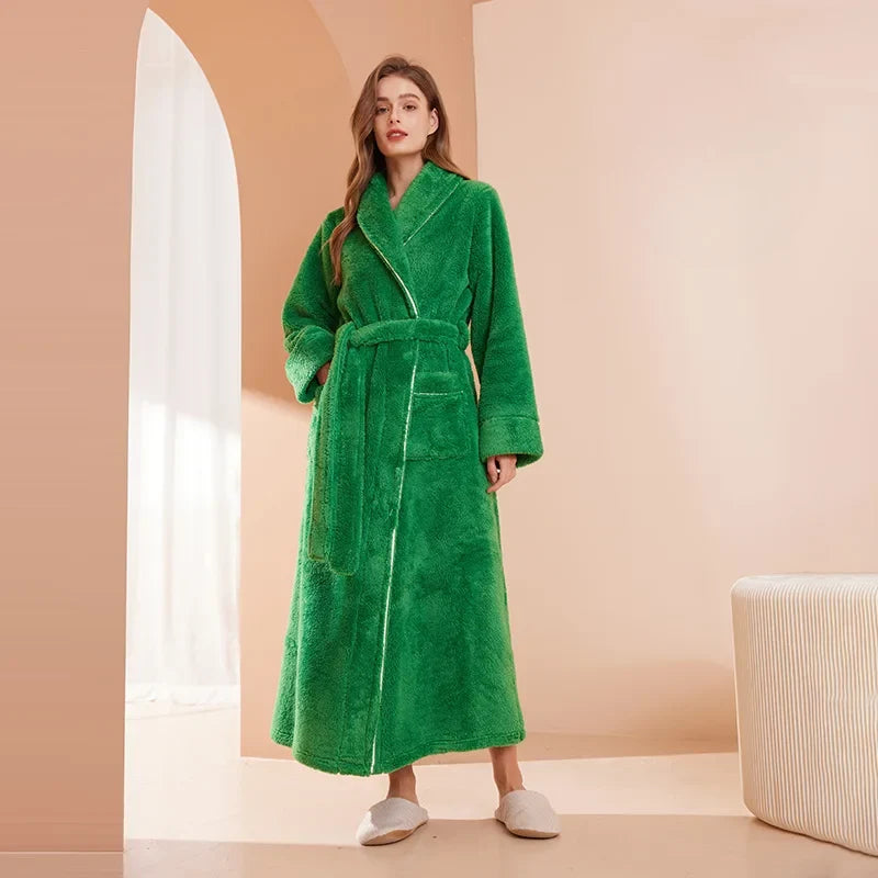 Women’s Flannel Bathrobe Soft Long Sleeve Belted Robe 7