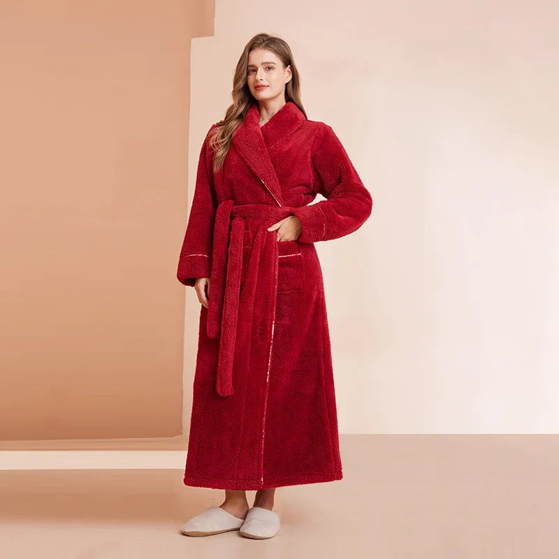 Women’s Flannel Bathrobe Soft Long Sleeve Belted Robe 8