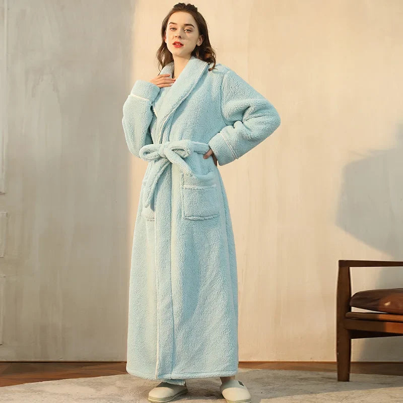 Women’s Flannel Bathrobe Soft Long Sleeve Belted Robe 9