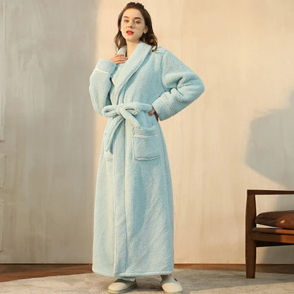 Women’s Flannel Bathrobe Soft Long Sleeve Belted Robe 9