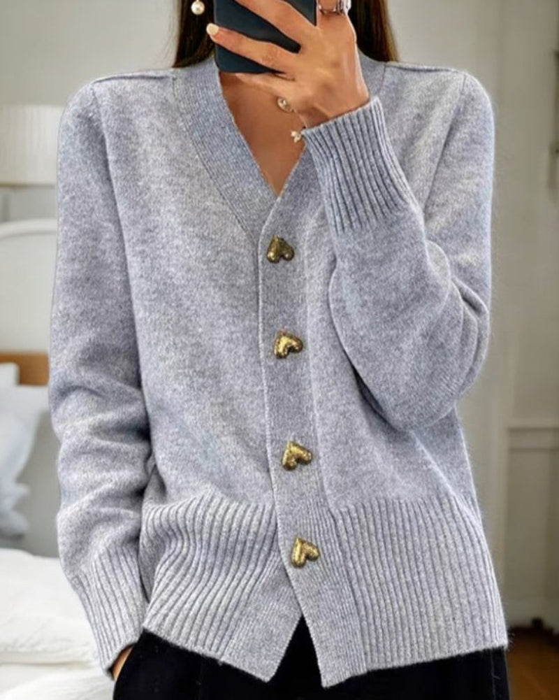 Women's Knit Cardigan with Heart Button Detail Relaxed Fit 0
