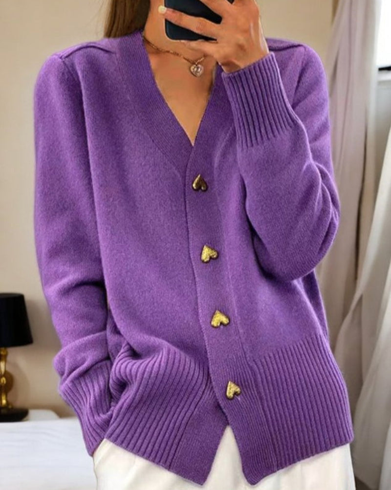Women's Knit Cardigan with Heart Button Detail Relaxed Fit 2