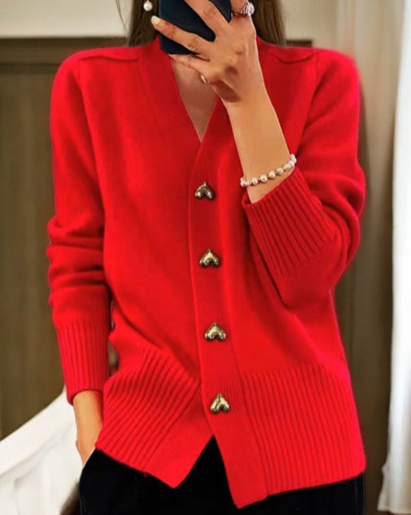 Women's Knit Cardigan with Heart Button Detail Relaxed Fit 3