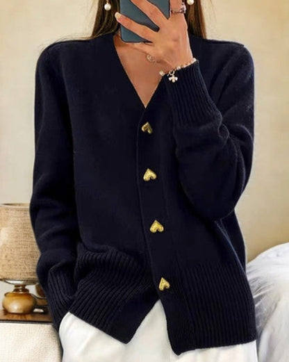 Women's Knit Cardigan with Heart Button Detail Relaxed Fit 4