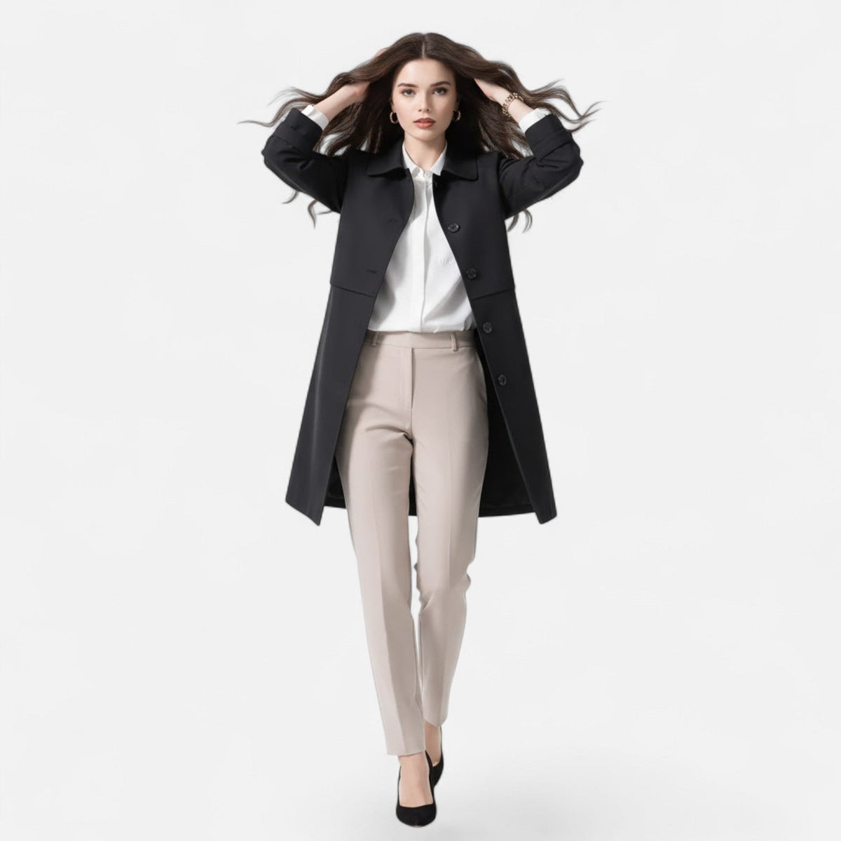Women's Mid-Length Wool-Blend Trench Coat 2