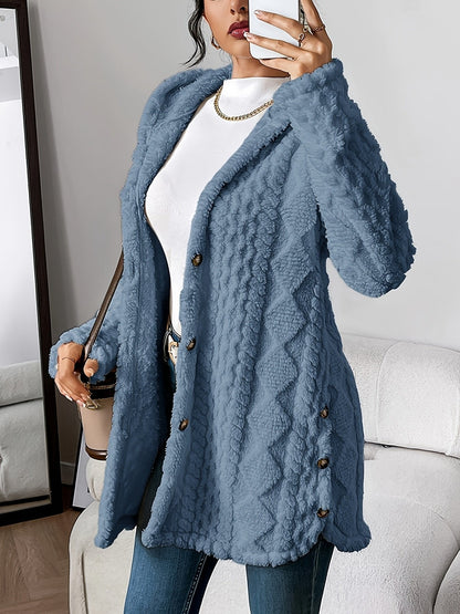 Women's Plush Hooded Button-Front Long Cardigan 2