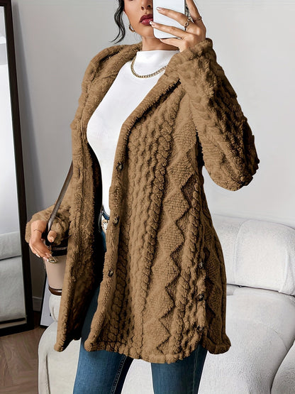 Women's Plush Hooded Button-Front Long Cardigan 3