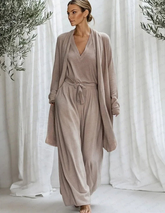 Women’s Three Piece Lounge Set with Longline Robe 0