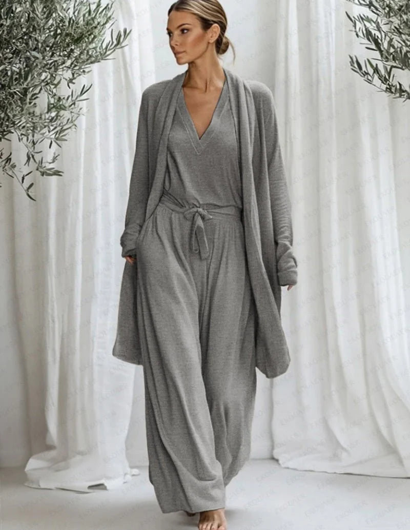 Women’s Three Piece Lounge Set with Longline Robe 1
