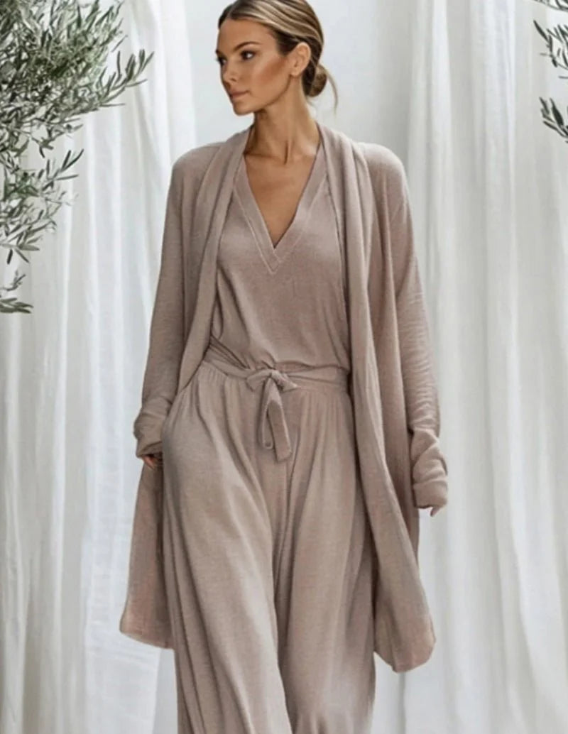 Women’s Three Piece Lounge Set with Longline Robe 2