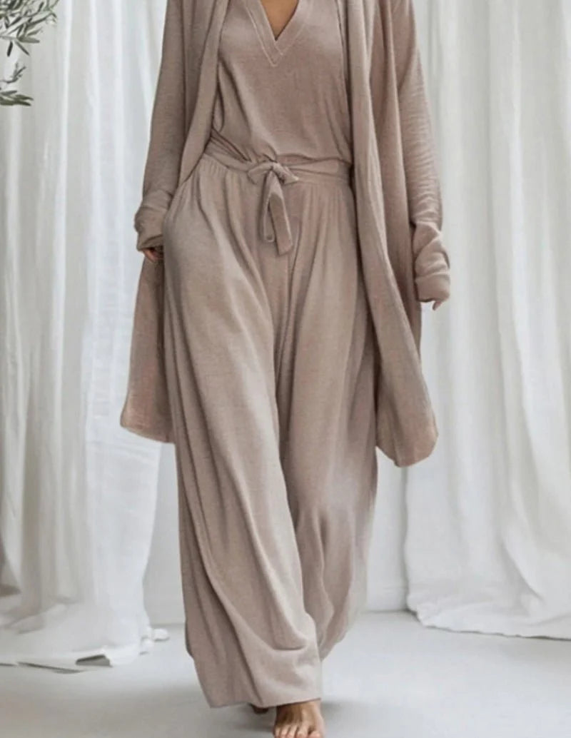 Women’s Three Piece Lounge Set with Longline Robe 3