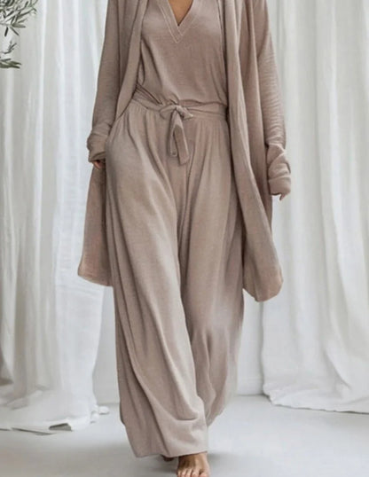 Women’s Three Piece Lounge Set with Longline Robe 3