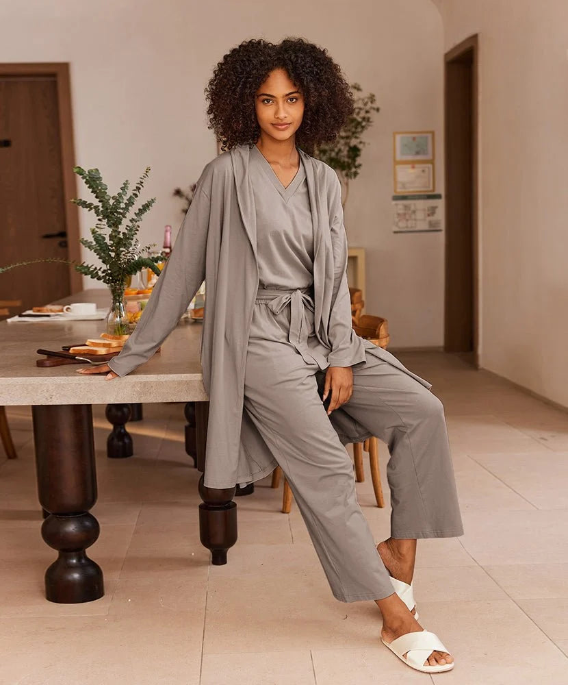 Women’s Three Piece Lounge Set with Longline Robe 7