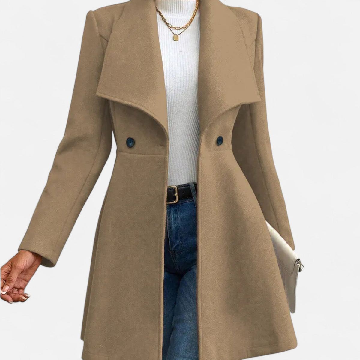 Wool Blend Winter Coat for Women | Tailored Lapel Design 3