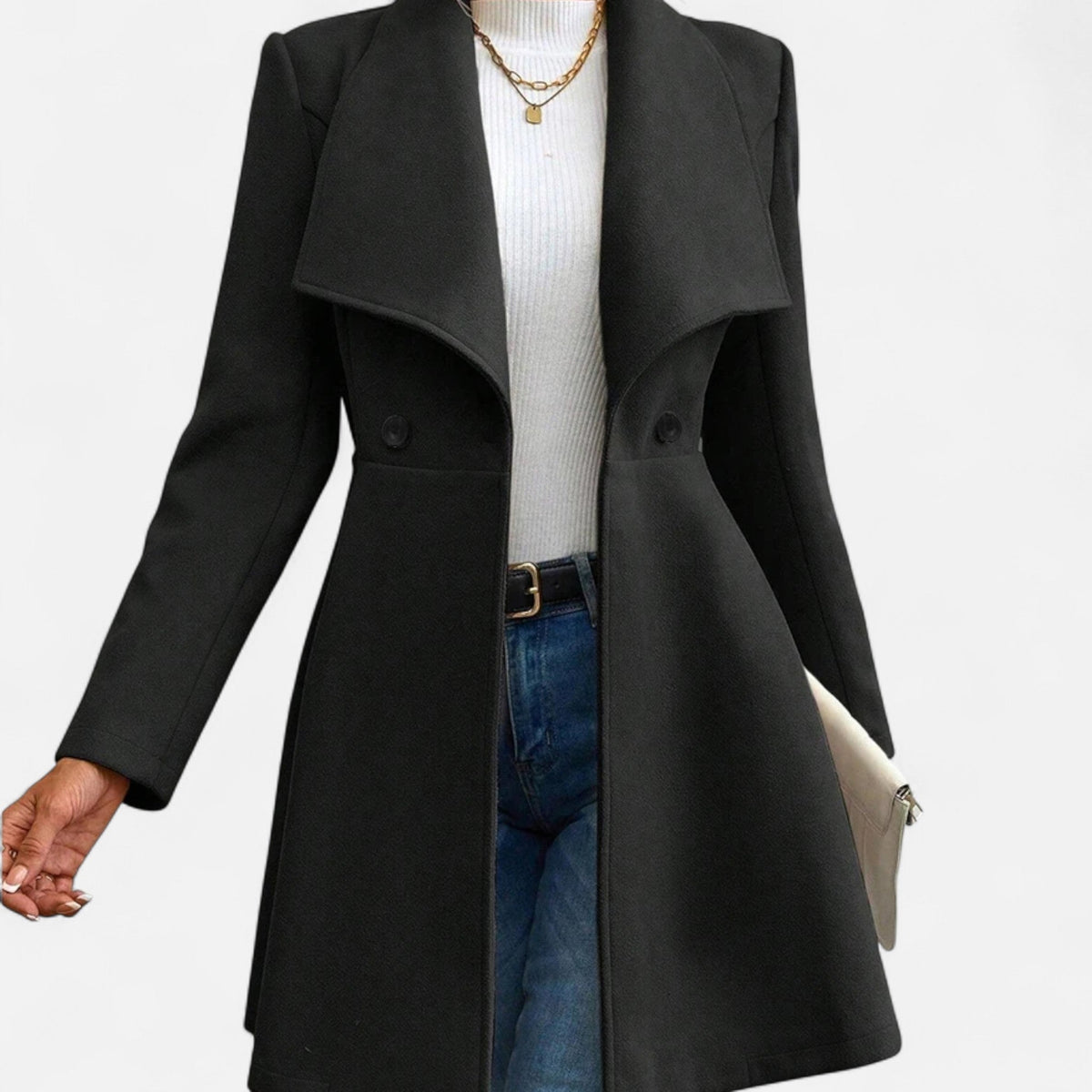 Wool Blend Winter Coat for Women | Tailored Lapel Design 5