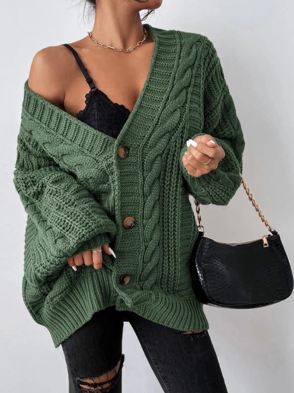 Zaina | Oversized Cable Knit Button-Down Cardigan for Women 1