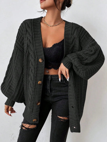 Zaina | Oversized Cable Knit Button-Down Cardigan for Women 3
